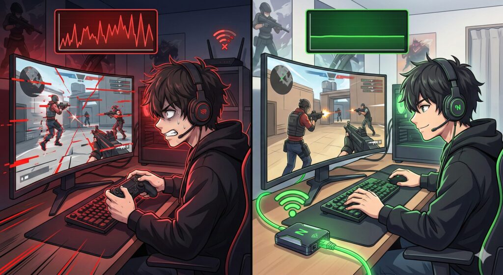 pingが安定・不安定の対比