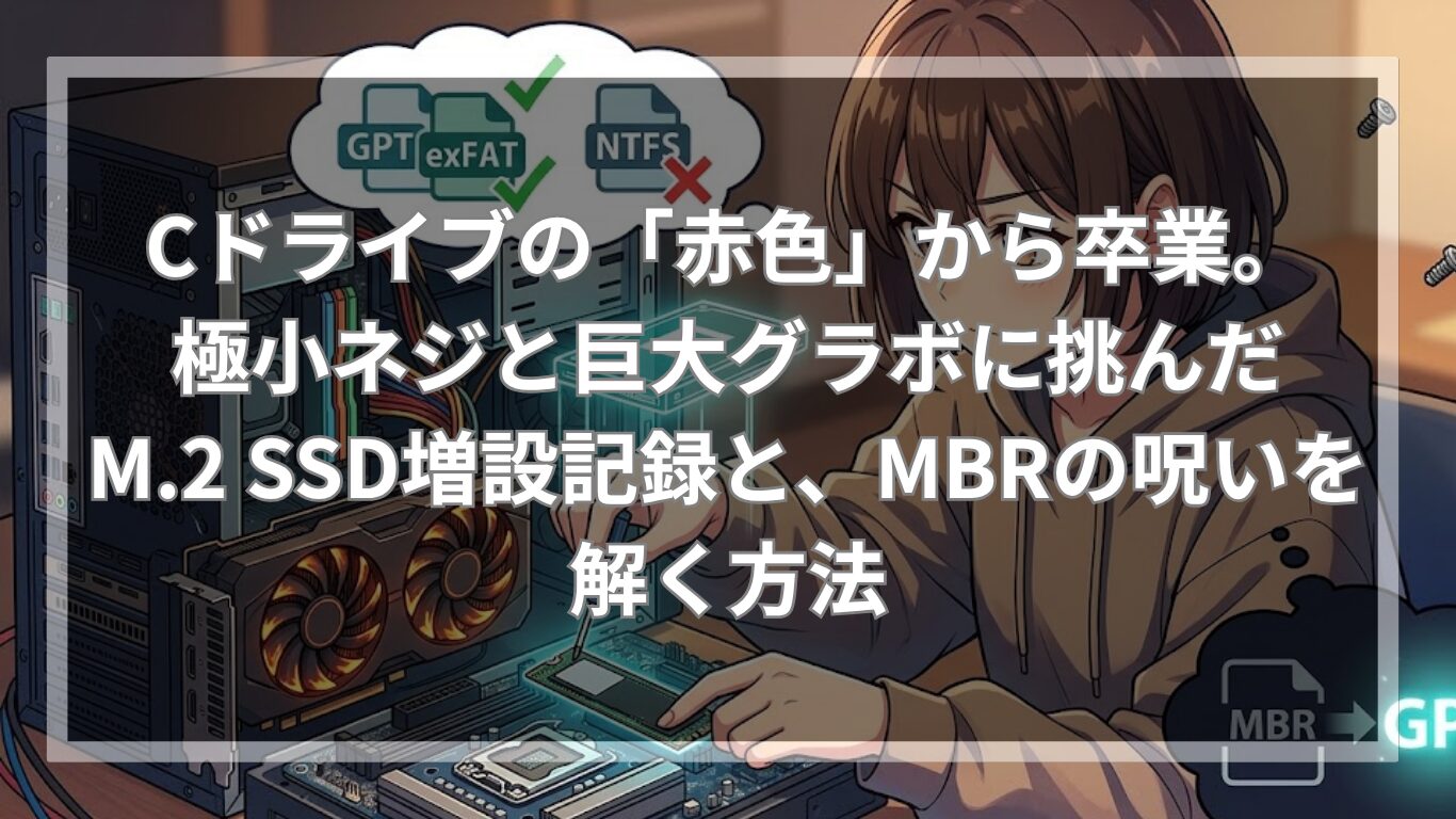 Cドライブの「赤色」から卒業。極小ネジと巨大グラボに挑んだM.2 SSD増設記録と、MBRの呪いを解く方法