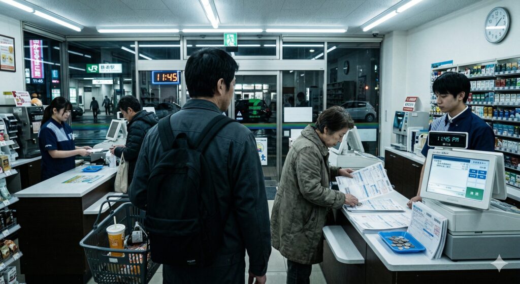 駅前のコンビニでのモヤモヤシーン