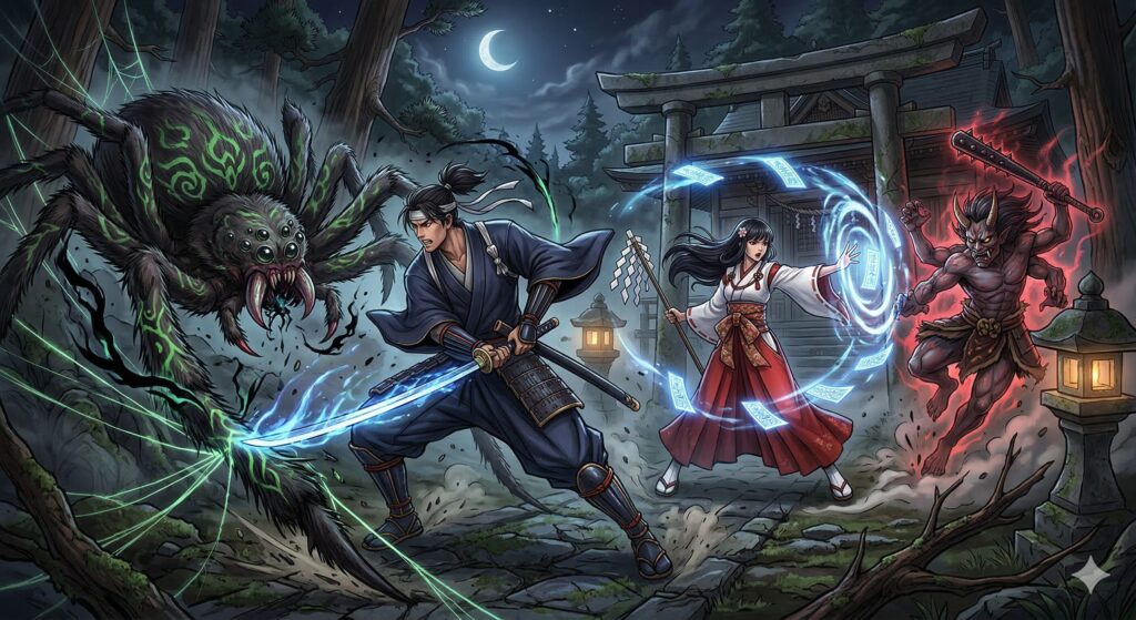 妖怪退治を行っているシーン