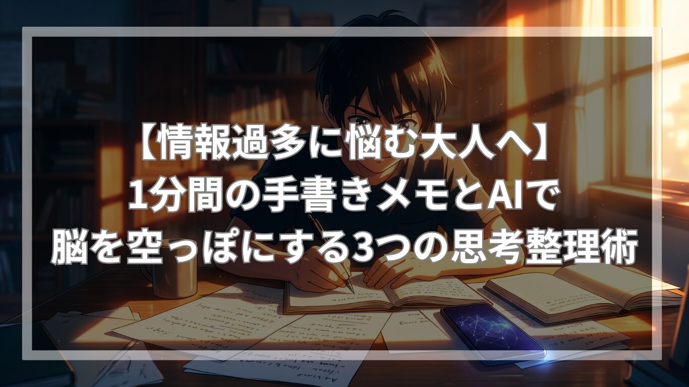 【情報過多に悩む大人へ】1分間の手書きメモとAIで脳を空っぽにする3つの思考整理術